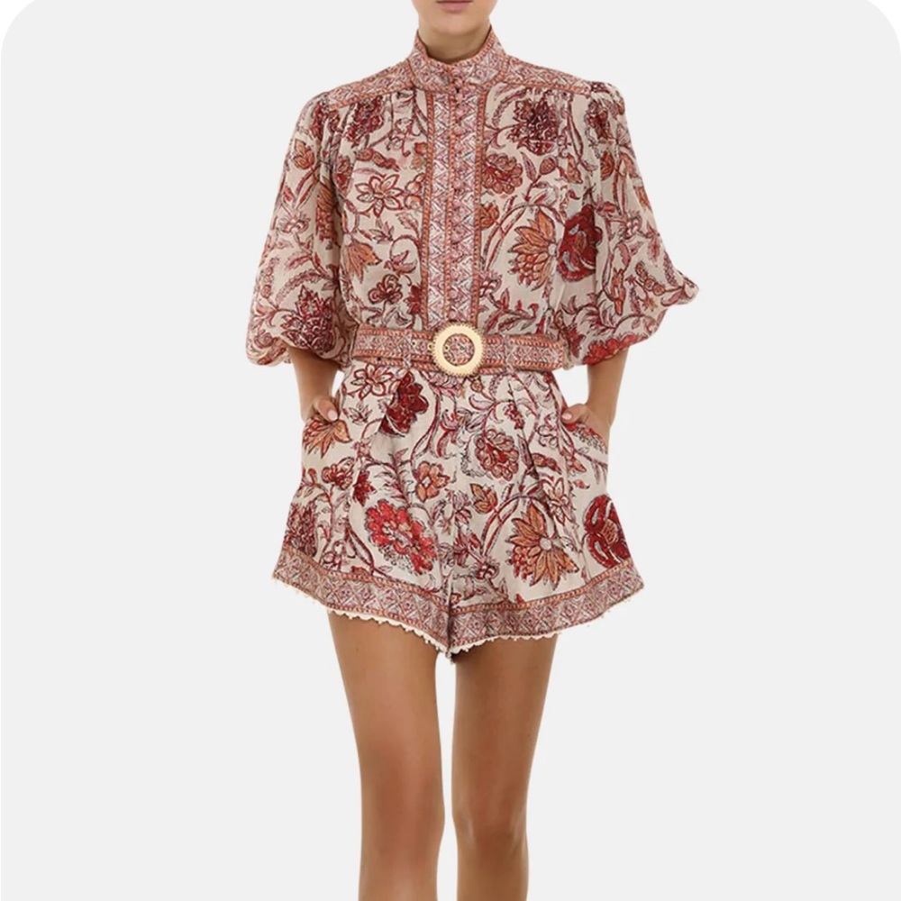 Zimmermann Vitali Shorts & Blouse Set with Belt